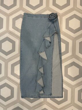 Chelsea & Violet Light Blue Denim Ruffle Pencil Skirt